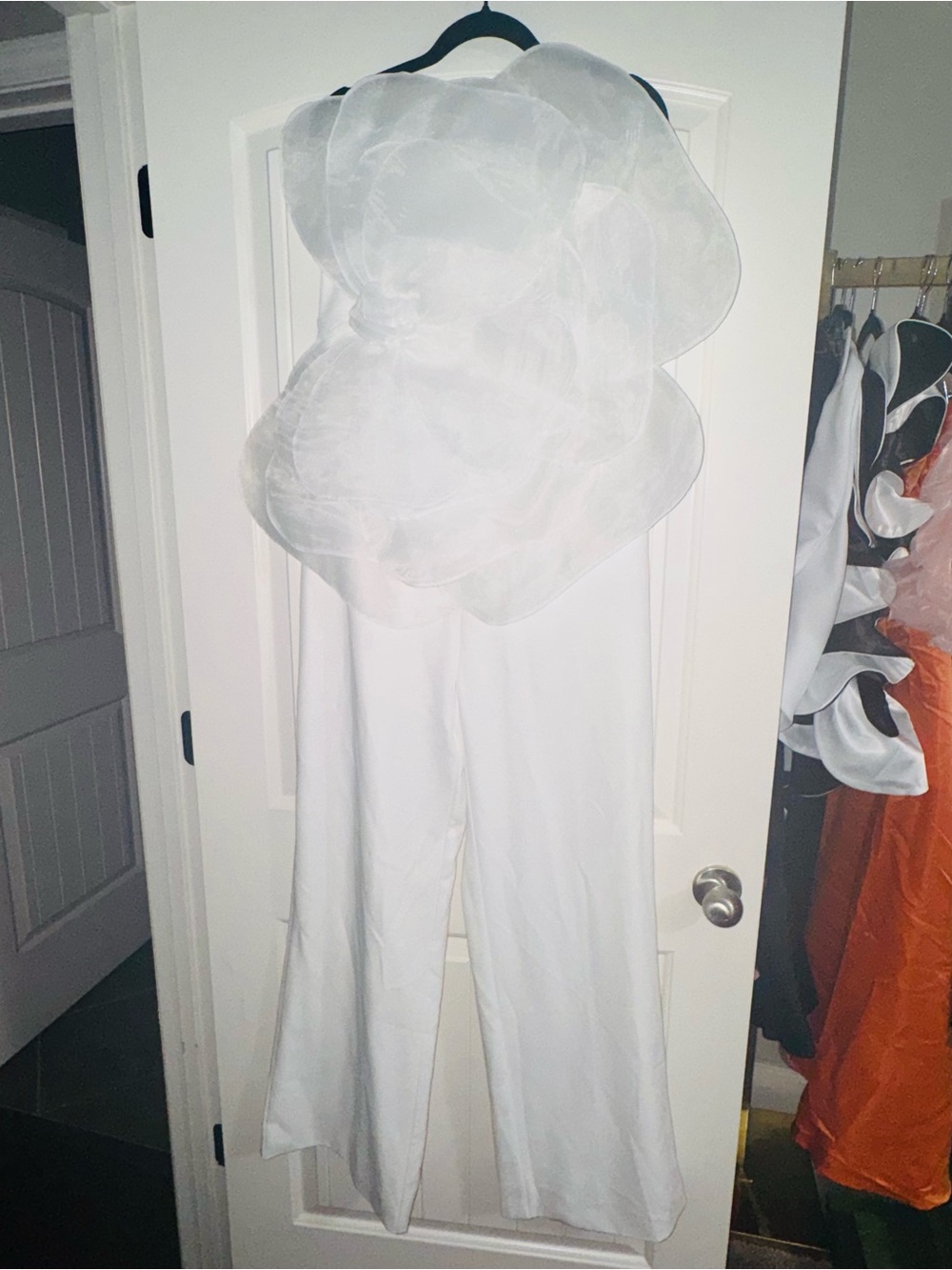 3D Flower White Strapless Wide-Leg Jumpsuit